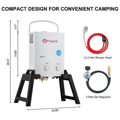 Praxore Propane Off-Grid Portable Water Heater for RV, Trailer & Camper - White